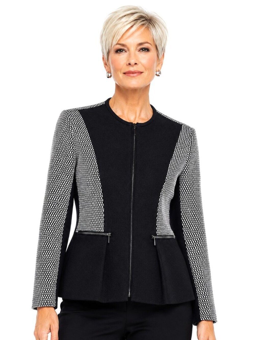 Classiques Entier Full Zip Peplum Wool Blend Knit Jacket